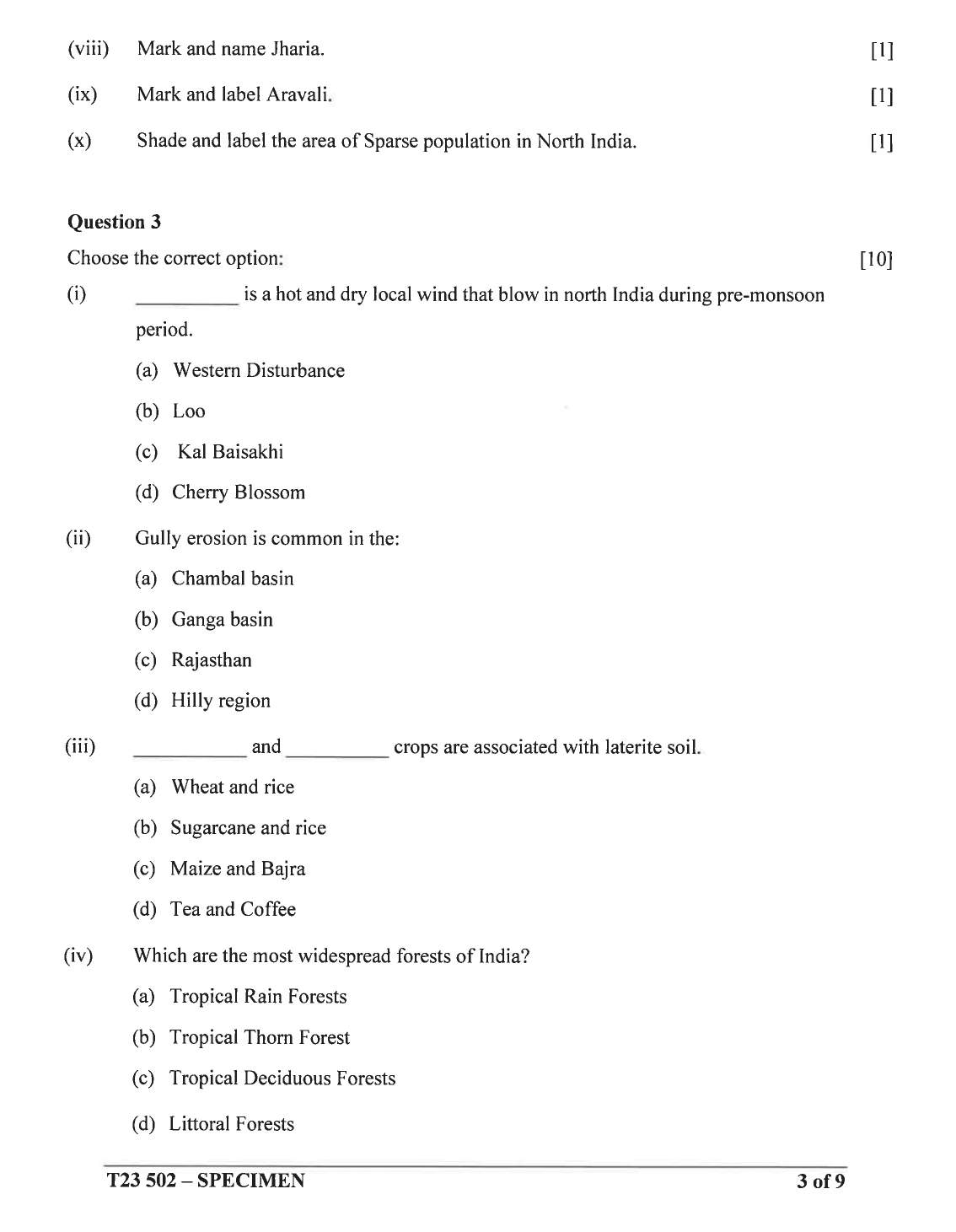 ICSE geography Specimen Paper 2023 Image 3