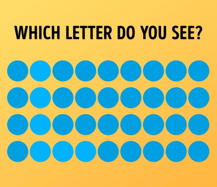 Visual IQ Test Which Letter do you see among Blue Dots in the picture