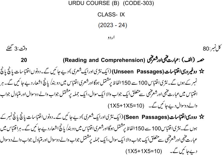 CBSE Class 9 Urdu Syllabus 2023-24 PDF: Download New Curriculum In PDF