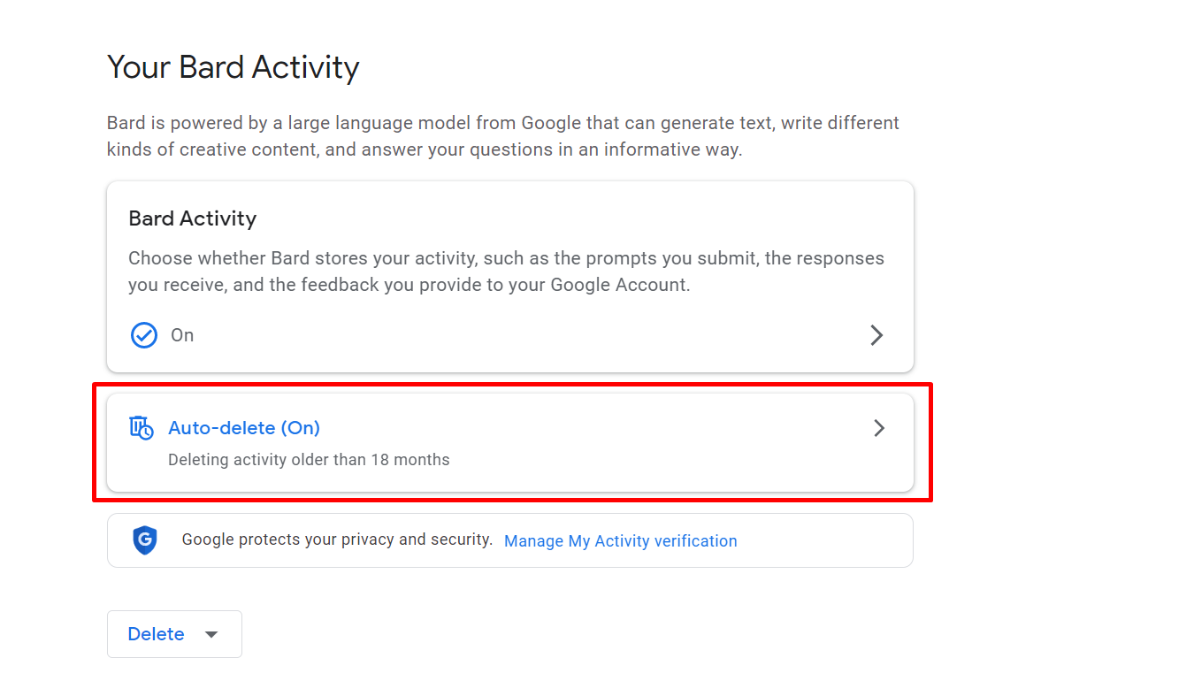 Bard Auto Delete Option