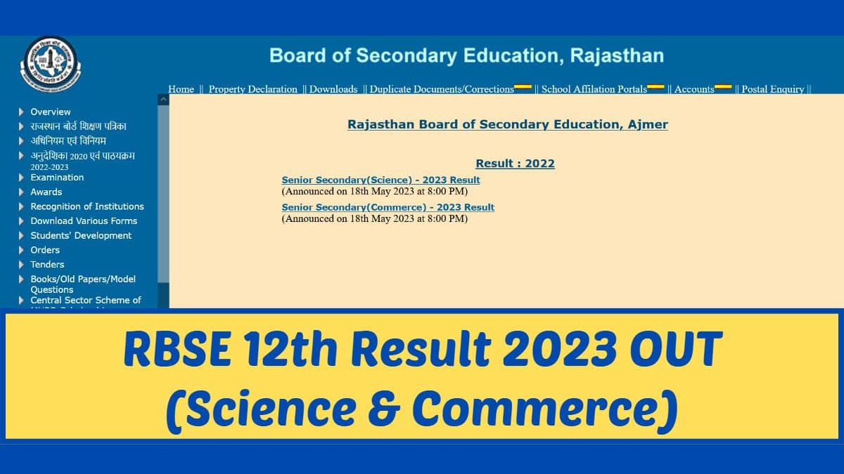 RBSE Result 2023 OUT for 12th Science and Commerce on rajeduboard
