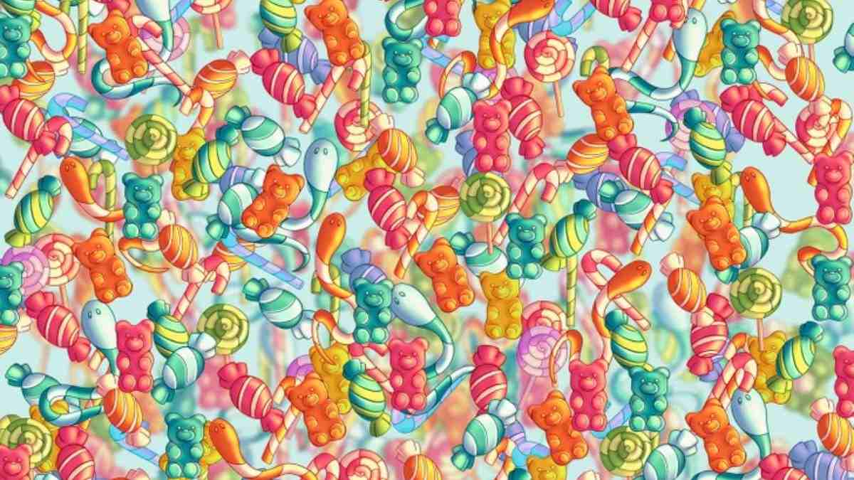 Optical Illusion to Test Your IQ: Only 5% can spot the Stuffed Bear hidden among Candies in picture within 7 secs!