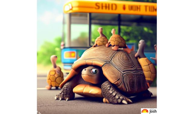 Turtle and Kids at Bus Stop