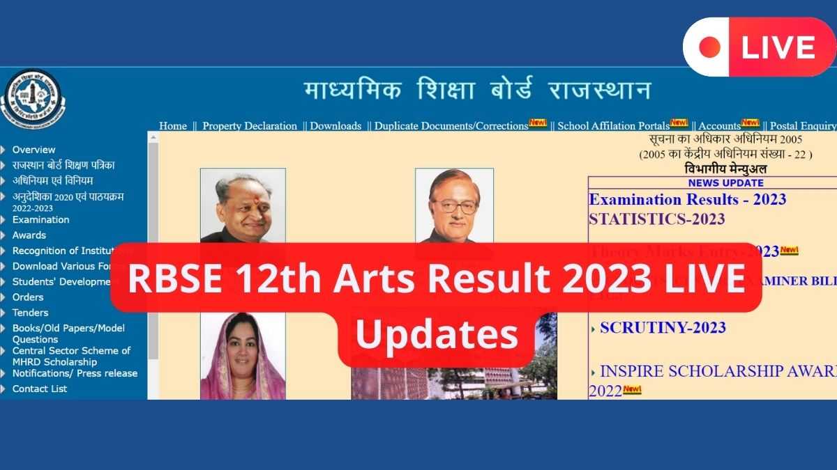 RBSE 12th Arts Result 2023 OUT LIVE Updates 92.35 Percent Pass, Check