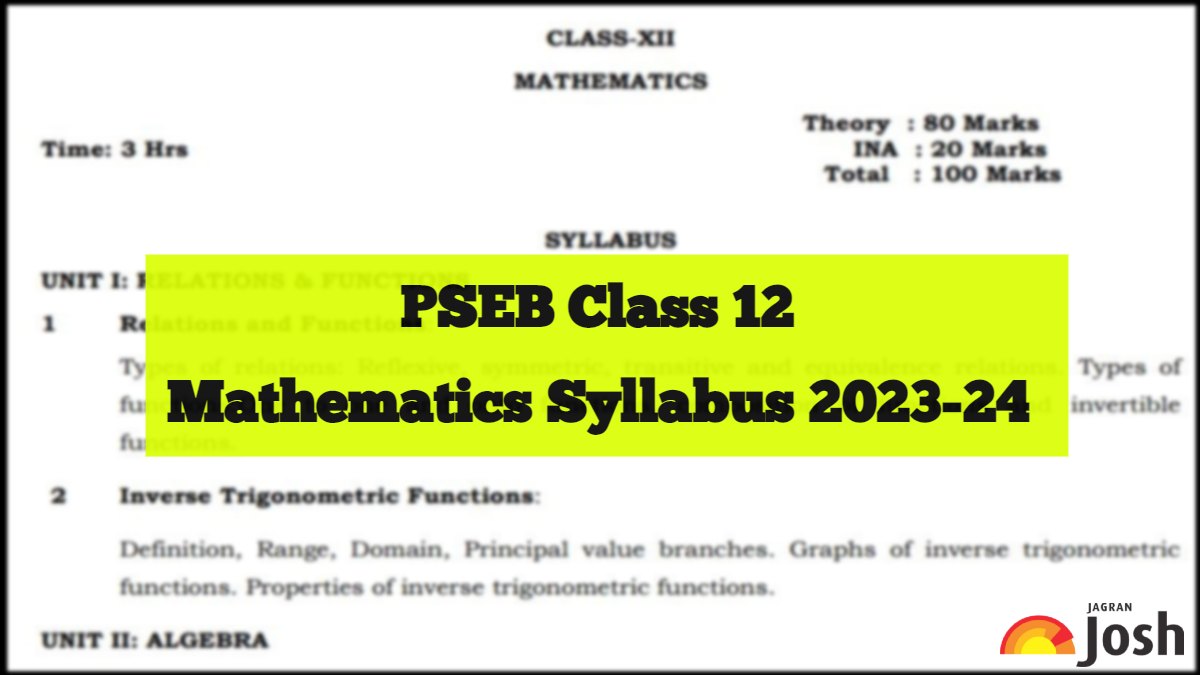 Download PSEB Class 12 Maths Syllabus 2023-24 in PDF