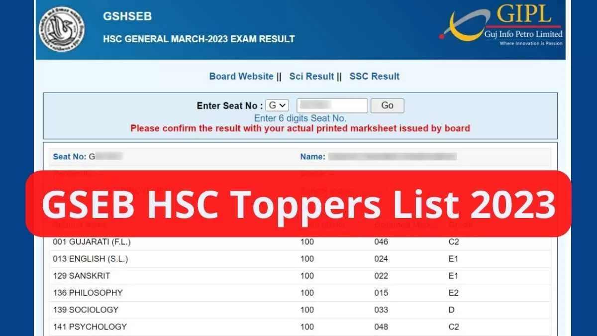 GSEB HSC Toppers List 2023: Check Gujarat 12th Arts, Commerce, VOC ...