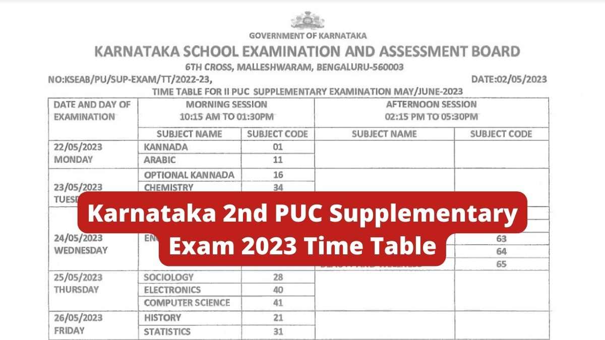Karnataka 2nd PUC Supplementary Exam 2023 Time Table Released, Check