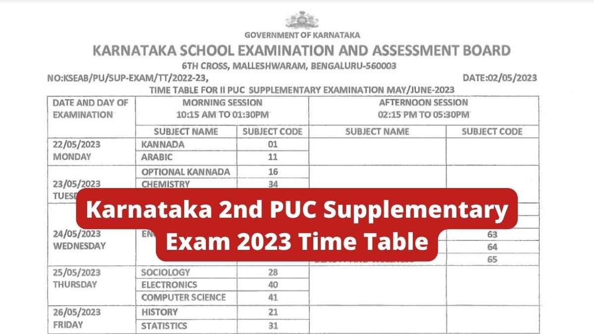 Karnataka 2nd PUC Supplementary Exam 2023 Time Table Released Check 
