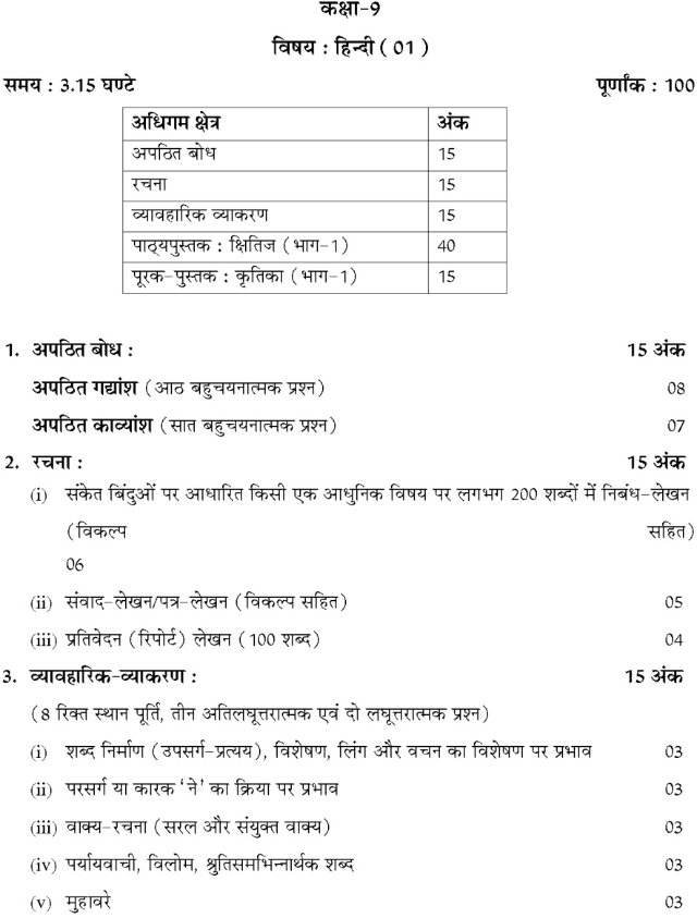 RBSE Class 9 Hindi Syllabus 2024, Download in PDF