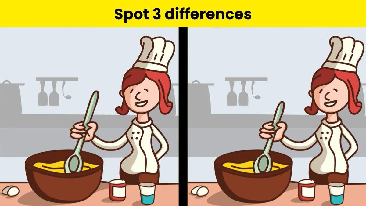 Test your attentiveness and spot 3 differences in the chef cooking picture within 11 seconds.