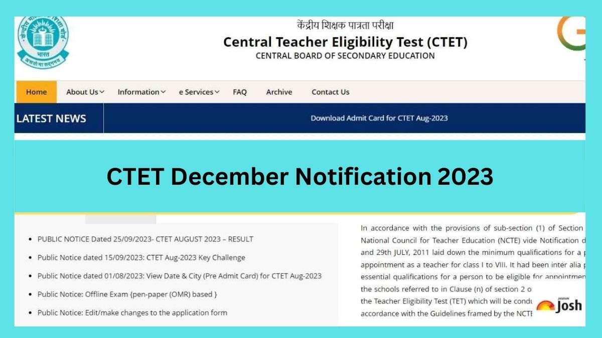 CTET Notification 2024: यहां देखें आवेदन फॉर्म, परीक्षा तिथि, आयु-सीमा, आवेदन फीस और शैक्षिक योग्यता के बारे में सभी डिटेल 