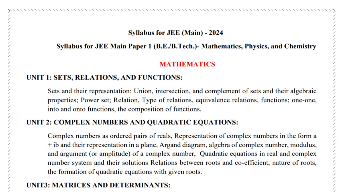 JEE Main 2024 Syllabus Reduced Check JEE Main Revised Syllabus And