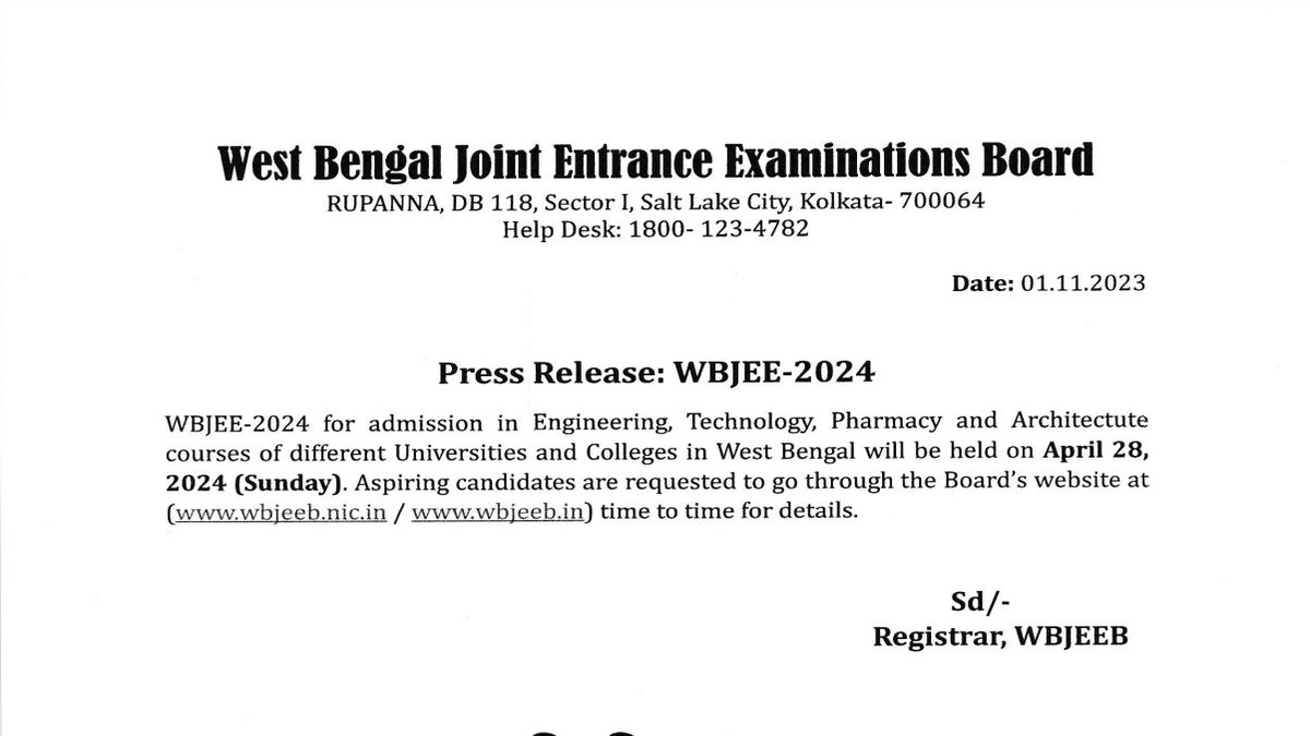 WBJEE Exam Date 2024 Announced, Check Engineering, Technology, Pharmacy