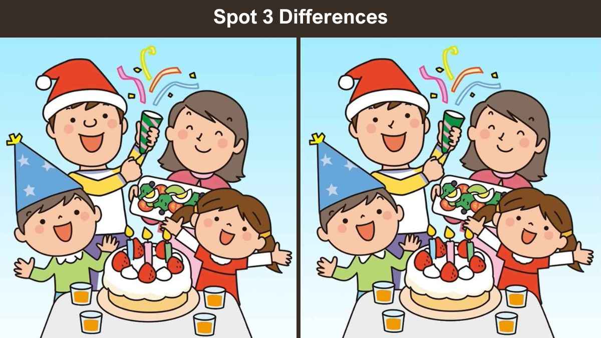 Spot 3 differences between the family celebration pictures in 10 seconds!