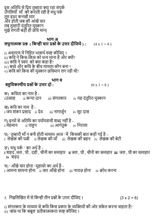 HP Board Class 10 Model Question Paper Hindi PDF Download