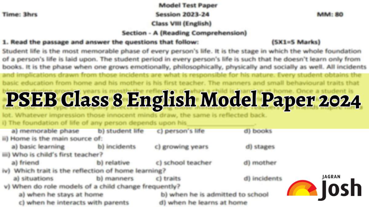 Pseb Class 8 English Model Test Paper 2024 Download Free Pdf