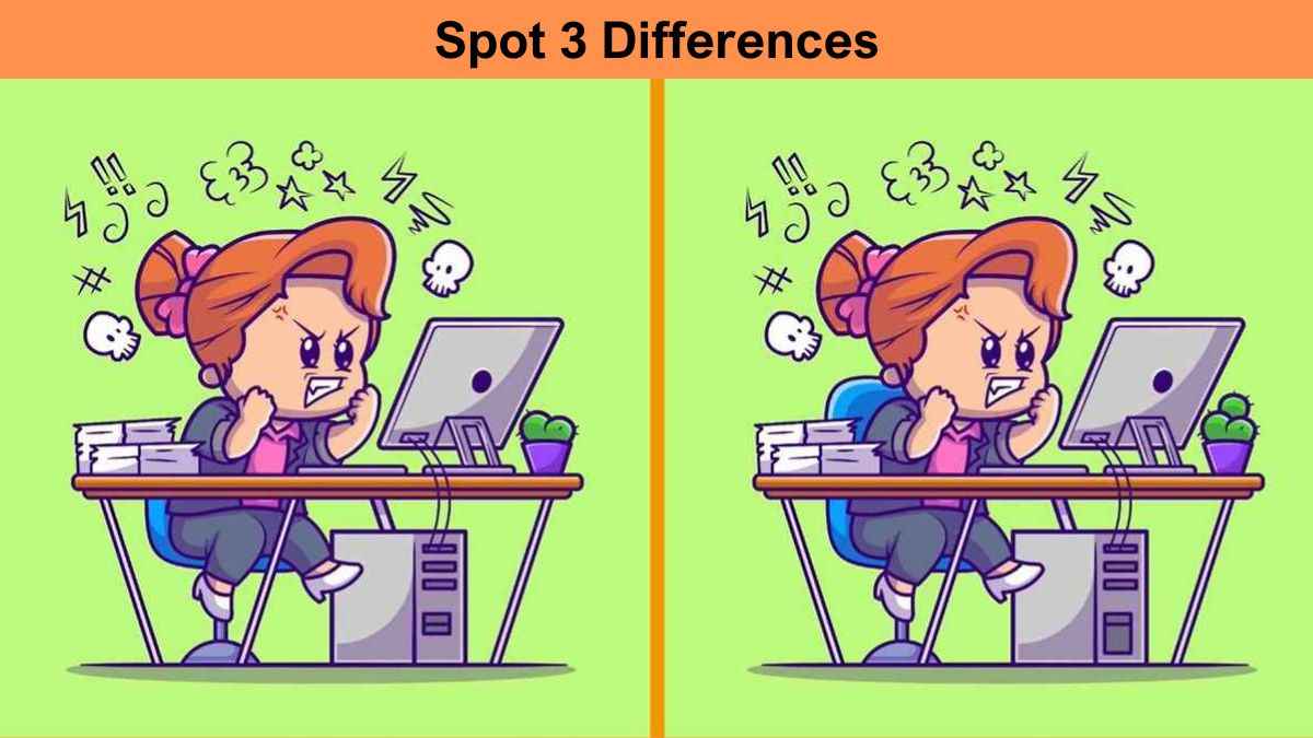 Spot 3 differences between the girl working on computer pictures in 11 seconds!