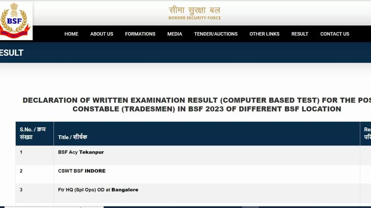 बीएसएफ ट्रेड्स मैन परिणाम घोषित, यहाँ से डाउनलोड करें पीडीएफ    