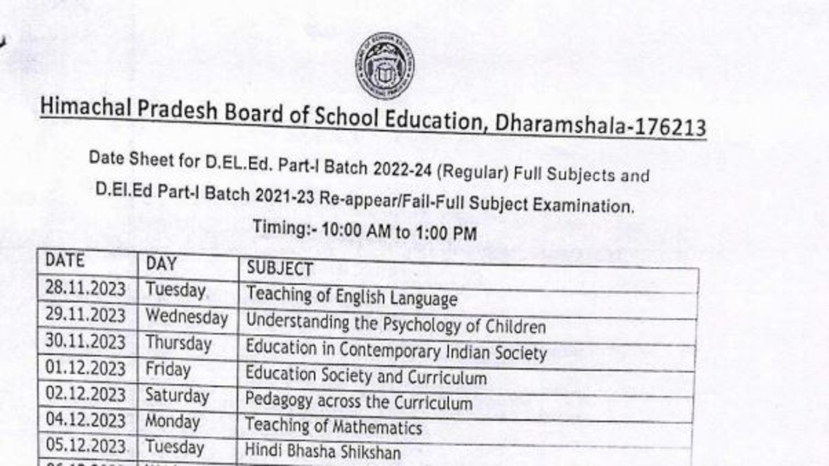 Himachal Pradesh Board Exam Dates 2023
