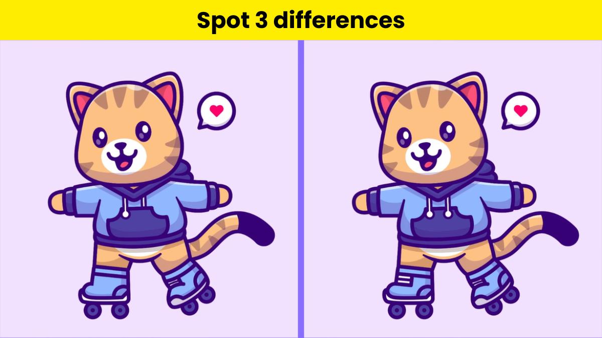 Can you spot 3 differences between the two roller-skating tiger pictures within 8 seconds?