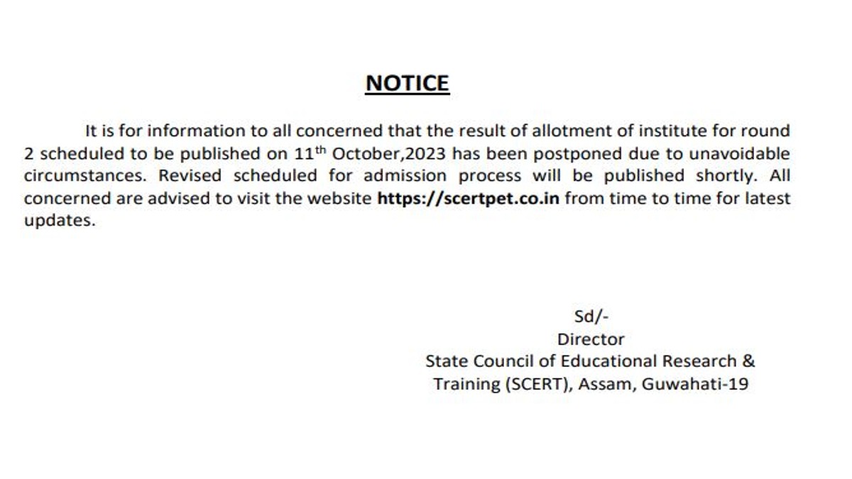 Assam DElEd 2023 Round 2 Seat Allotment Result Postponed, Revised List ...