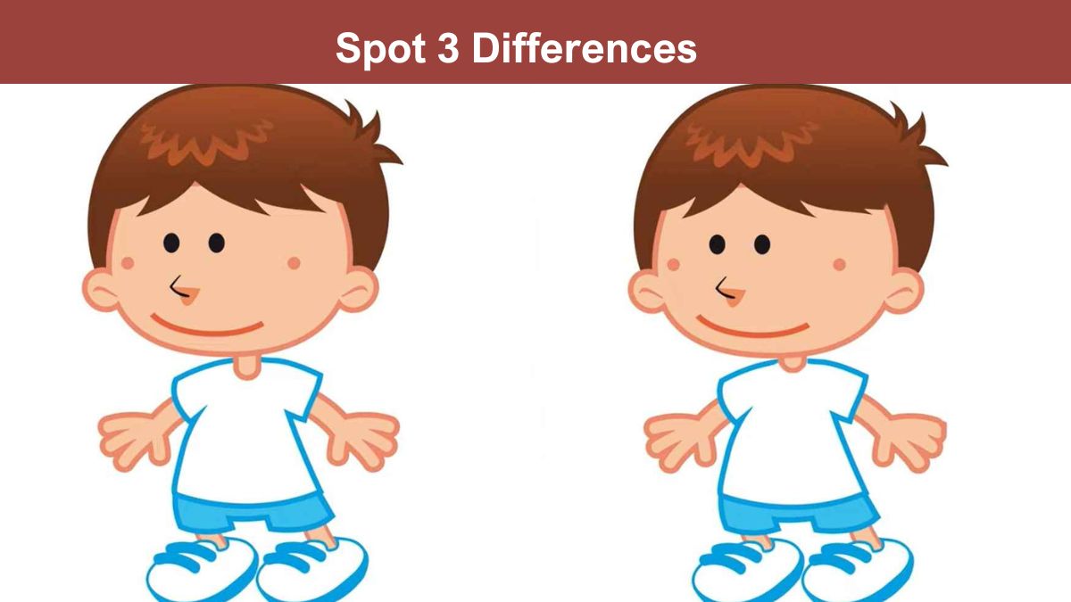 Spot 3 differences between the two boy pictures in 9 seconds!