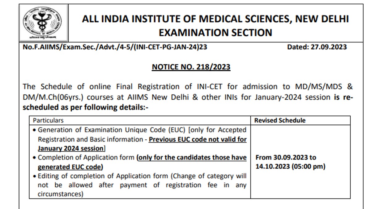 AIIMS INI CET 2024 January Session Registration Ends Tomorrow, Get