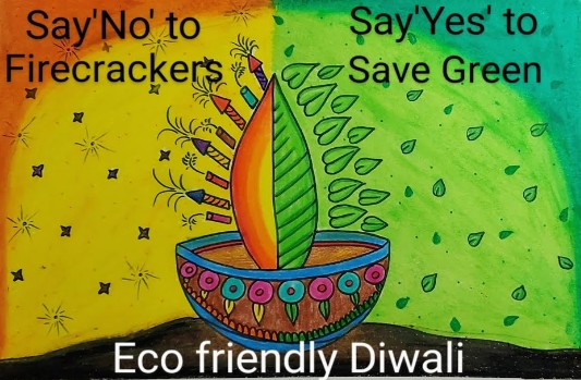 Say No To Firecrackers Poster || Eco-Friendly Diwali Drawing || Pollution  Free Oil Pastel Poster | Diwali drawing, Book art diy, Pastel poster