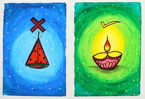 green diwali drawing / diwali drawing / diwali ki drawing / eco friendly  diwali drawing / deepavali - YouTube