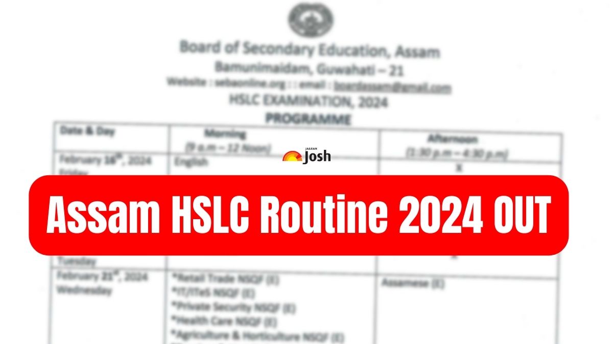Assam HSLC Routine 2024 OUT SEBA Class 10th Time Table and Exam Dates