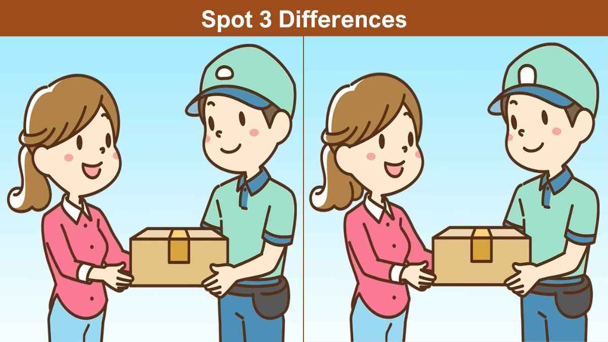 You have eagle eyes if you can spot 3 differences between the girl and delivery boy pictures in 9 seconds!