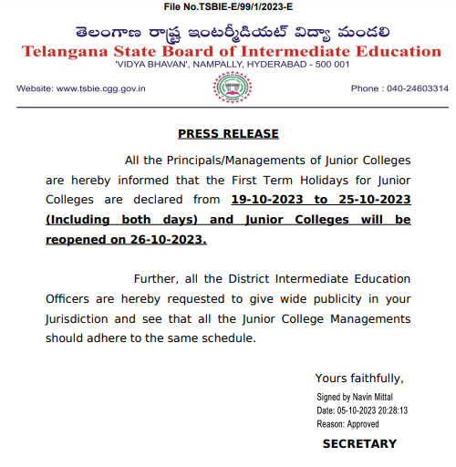 Telangana Colleges Closed