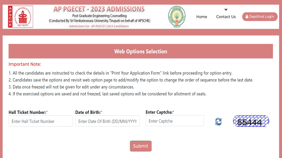 AP PGECET 2023 web option entry