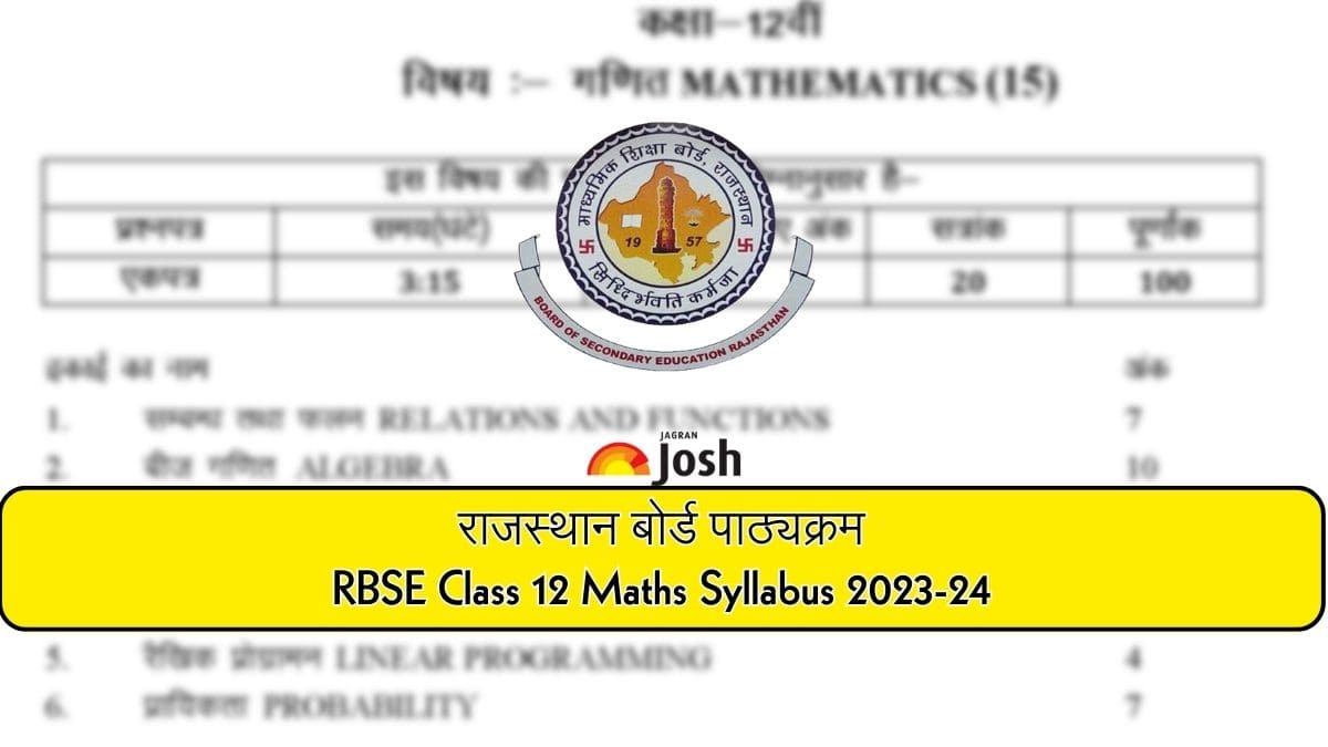 RBSE Class 12th Maths Syllabus 202324 Download Maths 2024 Syllabus PDF