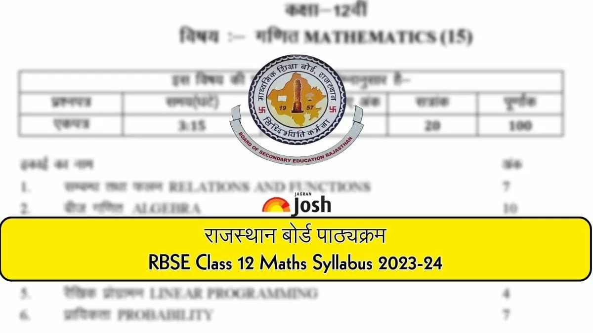 RBSE Class 12th Maths Syllabus 2023-24: Download Maths 2024 Syllabus PDF