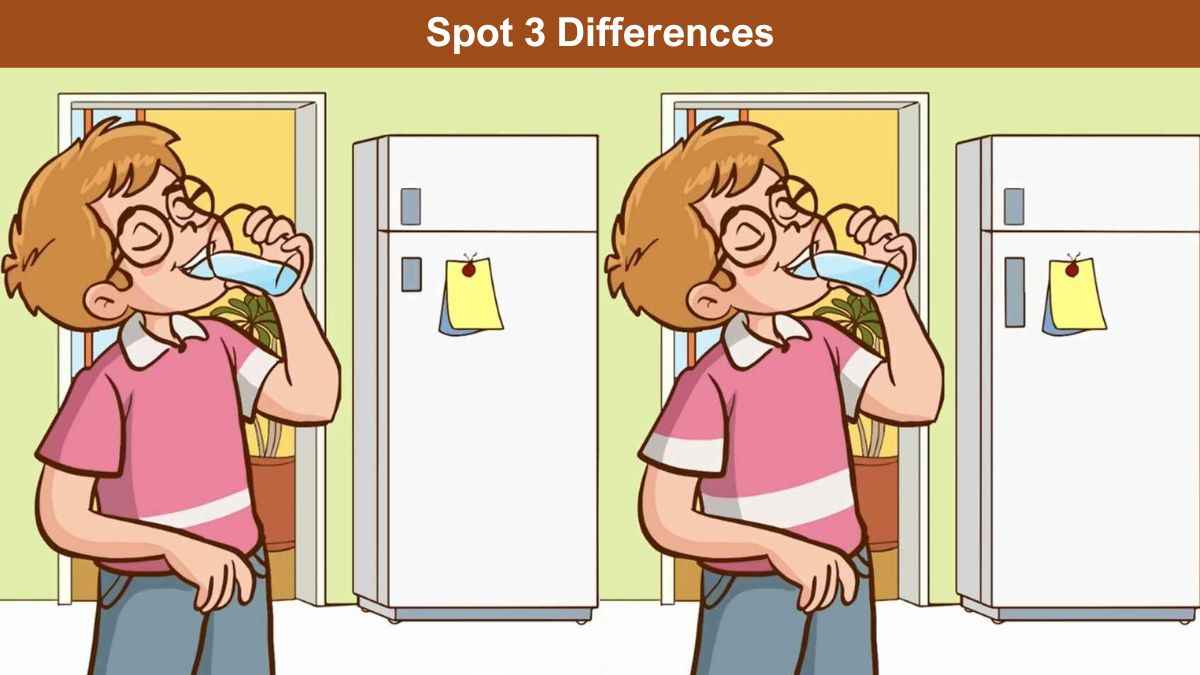 Spot 3 differences between the boy drinking water pictures in 9 seconds!
