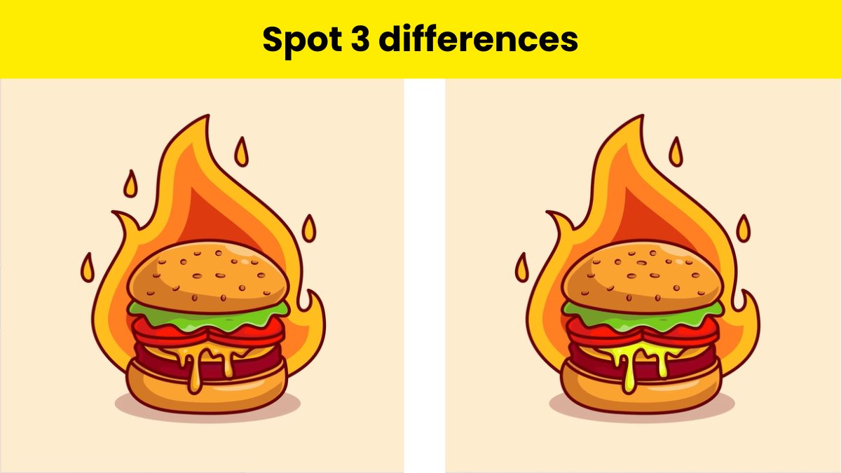 Only true observers will be able to spot 3 differences in the cheeseburger picture within 6 seconds. 