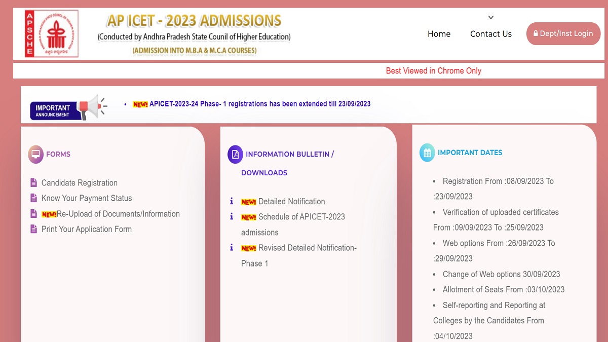 AP ICET 2023 Phase 1 registrations