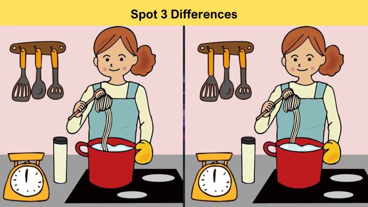 Spot 3 differences between the two lady cooking pictures in 6 seconds!
