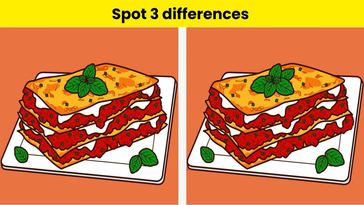 Spot 3 differences in lasagna image within 8 seconds.
