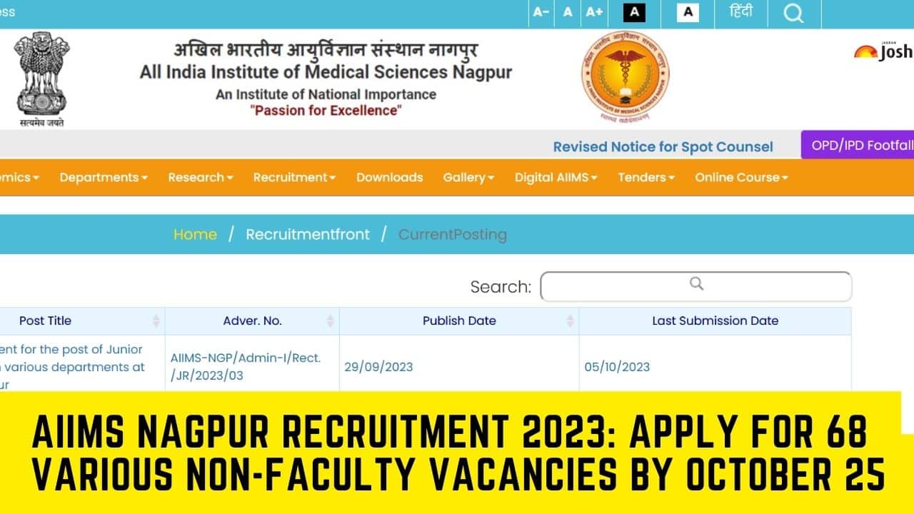 AIIMS Nagpur Recruitment 2023: Apply For 68 Various Non-Faculty Vacancies By October 25