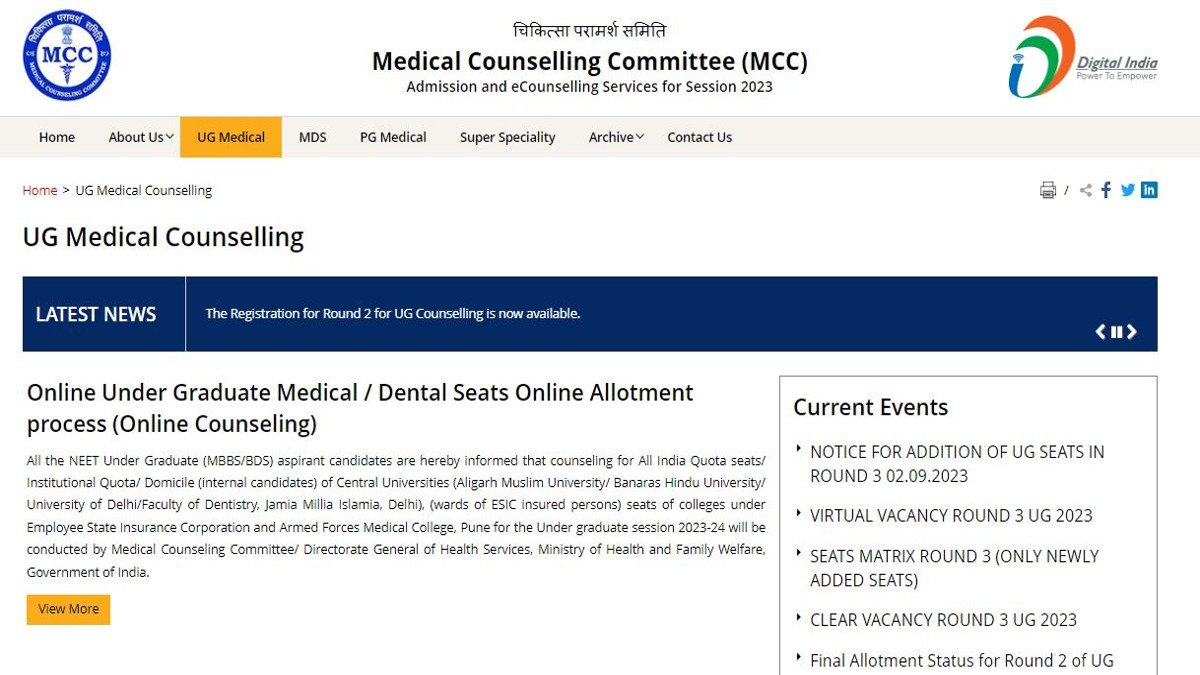 Neet Ug Counselling 2023 Round 3 Choice Filling Locking Facility Ends