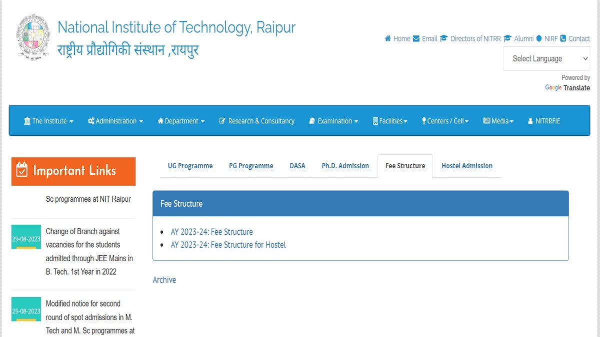 NIT Raipur Spot Admission Round 2023