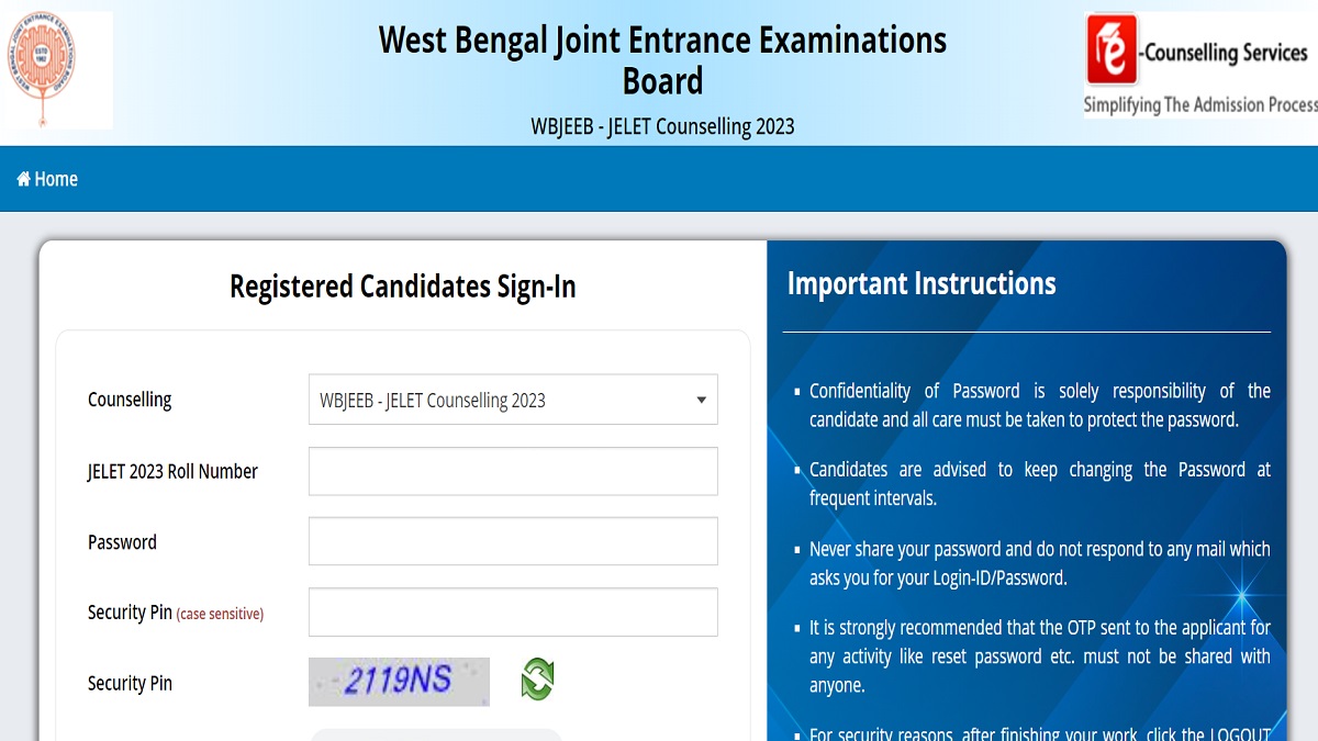 WB JELET 2023 Counselling Round 1 Registration