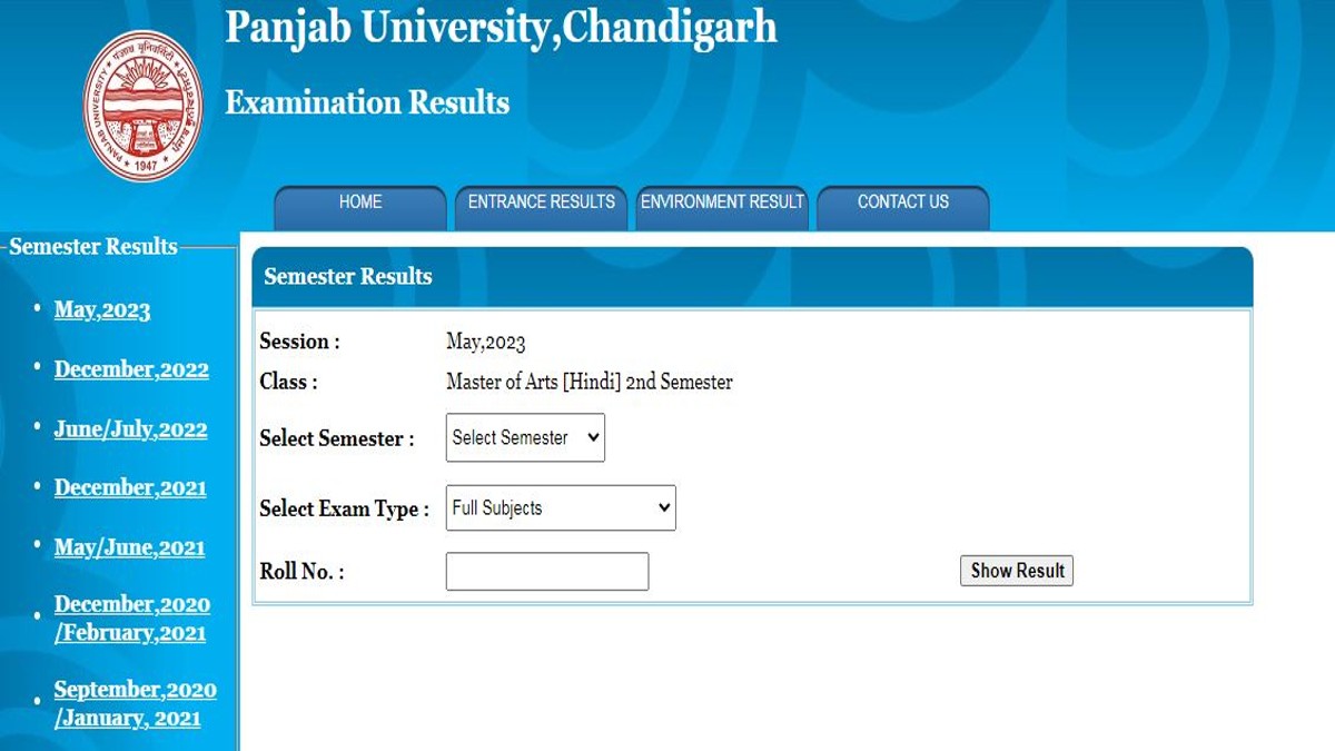 PU Chandigarh Result 2023 Out For MA Hindi, Prak Shastri Sem 2, Get ...