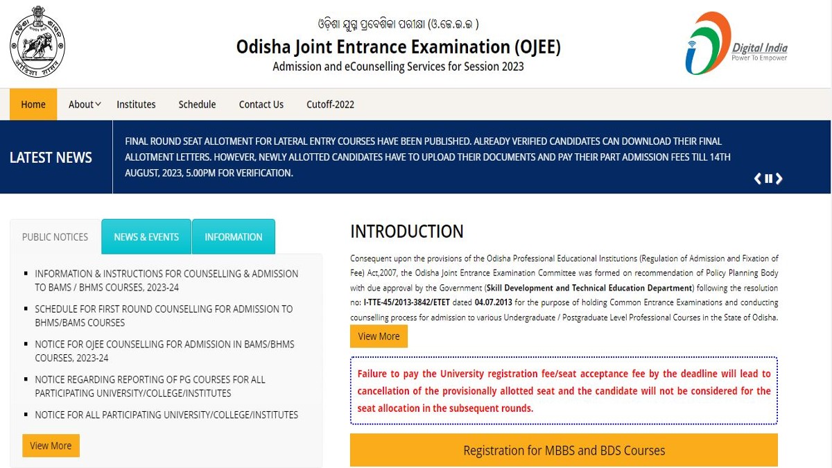 Odisha NEET UG Counselling 2023 Registrations For Round 3 Starts