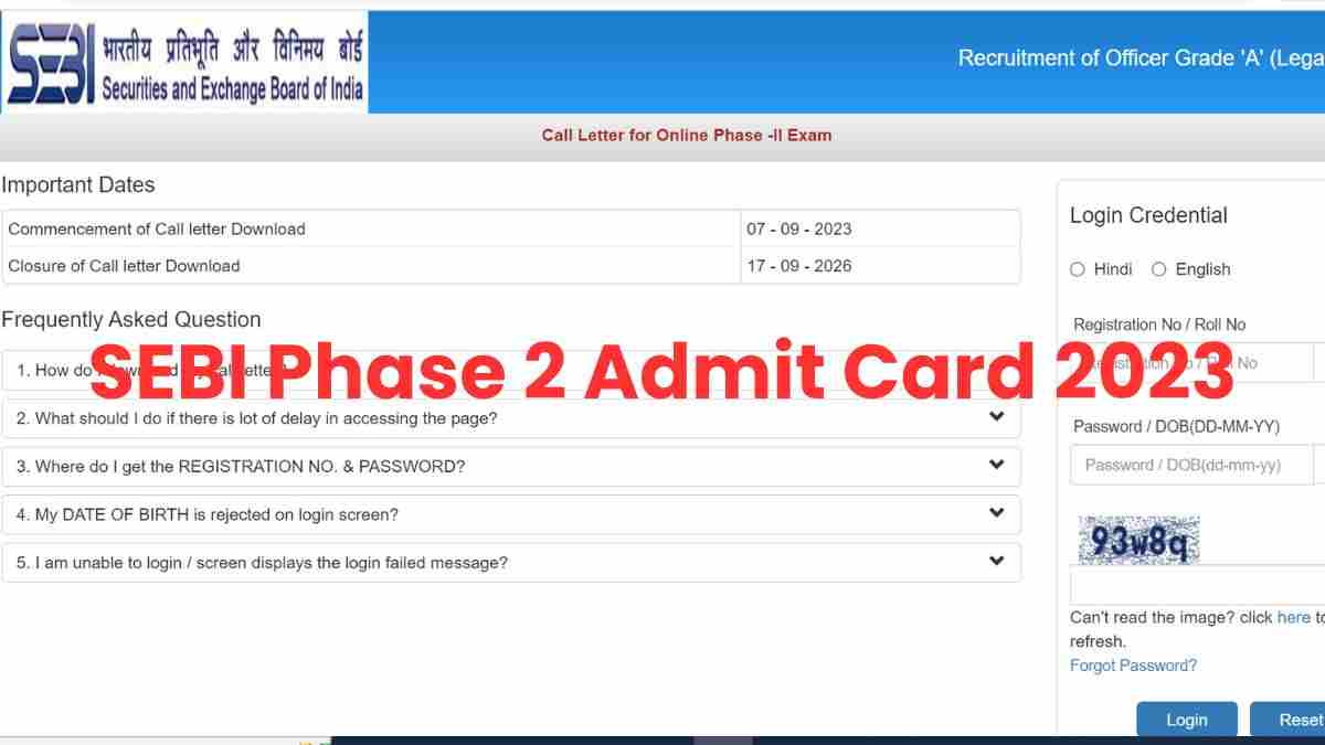 SEBI Recruitment 2023 Phase II Admit Card Released जारी हुए सेबी फेज 2