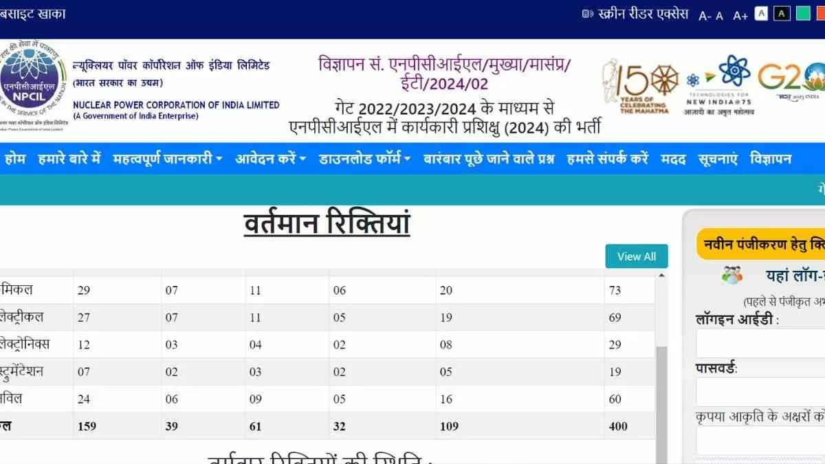 NPCIL Recruitment 2024: एनपीसीआईएल में एग्जीक्यूटिव ट्रेनी के 400 पदों पर निकली भर्तियाँ, आज से करें आवेदन 