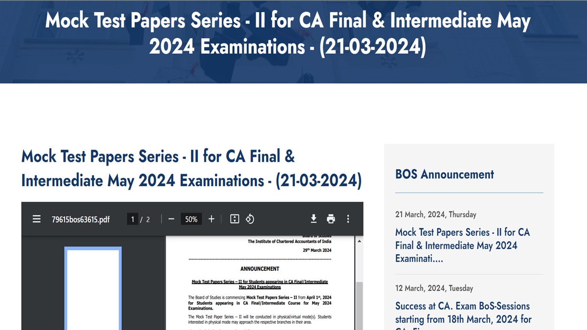 ICAI CA May 2024: Series 2 Mock Test Begins Today, Check Schedule Here ...