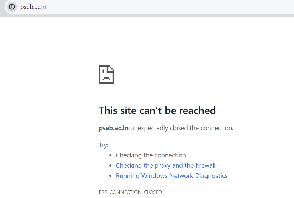 PSEB Website Error